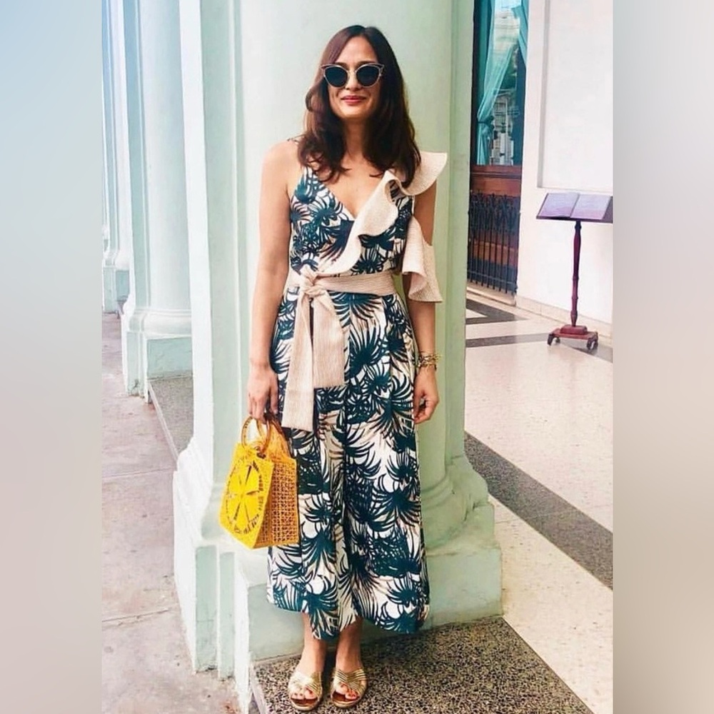 NWT PatBo Palm Print Asymmetrical Jumpsuit with Ruffle Detail 38 6